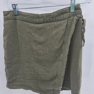 A New Day Green Wrap Mini Skirt Rayon/Linen Blend Side Tie Size Small